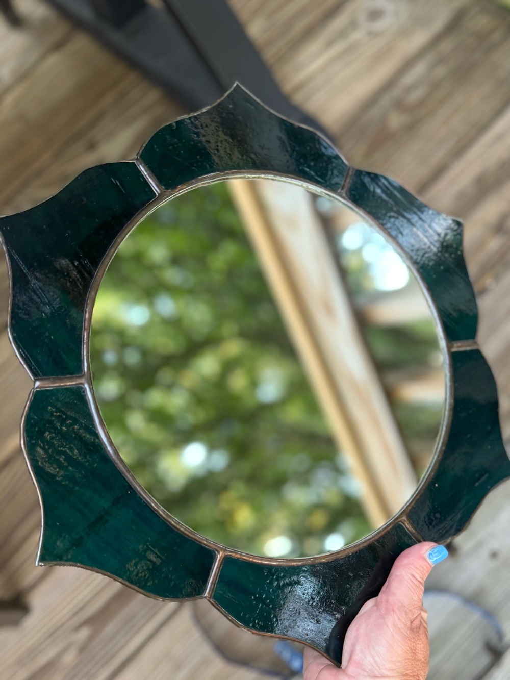 Handmade Stained Slag Glass Mirror Jade stained glass flower art deco